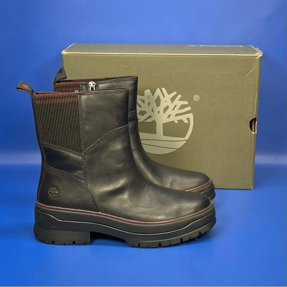 NEW Timberland Waterproof Malynn Full Grain Leather Zip Boots Black Bordeaux